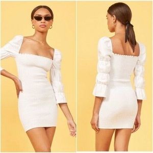 Reformation - Jacinta dress - White smocked mini linen dress - Size M
